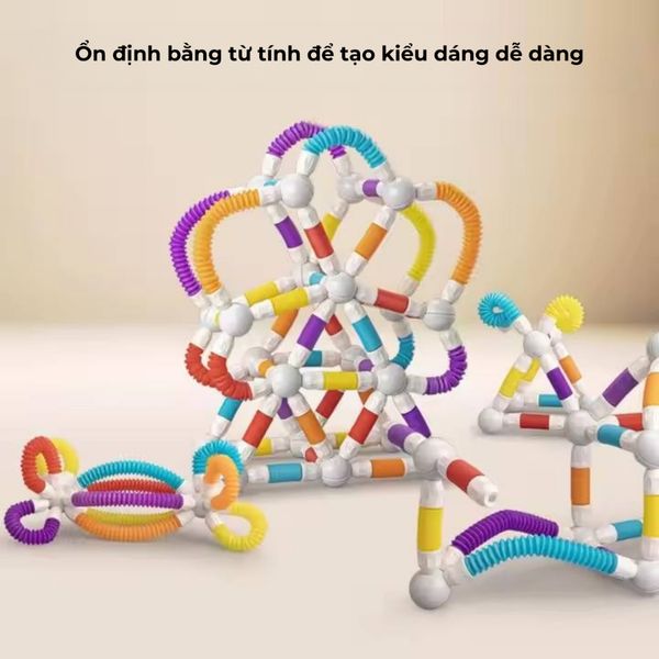 Bộ đồ chơi xếp hình ống nam châm dẻo sáng tạo Pro Max – 186 chi tiết