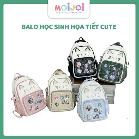 Ba lô học sinh tai mèo trong suốt phong cách kawaii họa tiết cute dễ thương – Nhiều ngăn tiện dụng