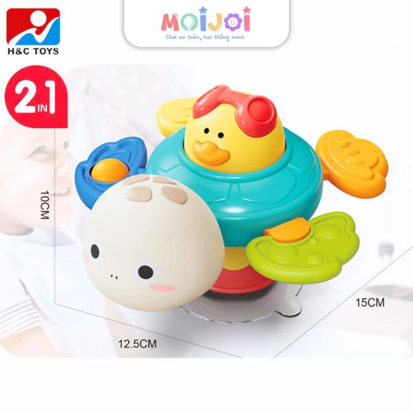 Đồ chơi rùa dễ thương 2 trong 1 cho bé, có âm thanh – Đồ chơi gắn xe đẩy, thả bể bơi, gắn tường