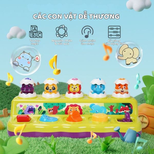 Hộp ú òa mở ra các con vật ngộ nghĩnh, Đồ chơi POP - UP thú rừng kỳ diệu Montessori từ 1 - 3 tuổi