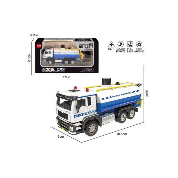 Xe bồn chở nước hợp kim - mô hình tỉ lệ 1:22 có đèn và âm thanh - Đồ chơi mô phỏng xe bồn phun nước cho bé