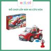 Đồ chơi lắp ráp Xe Cứu Hỏa BanBao 7117 (105 chi tiết) – Mô hình xe cứu hỏa kéo cót, kèm nhân vật