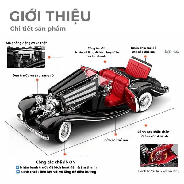 Xe mô hình xe hơi cổ điển 500k vintage – tỉ lệ 1:18 – hợp kim