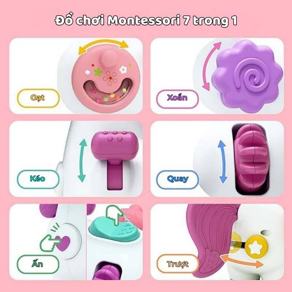 Đồ chơi Kỳ lân bận rộn đa chức năng phát triển giác quan cho bé, đồ chơi Montessori Unicorn Busy Toy