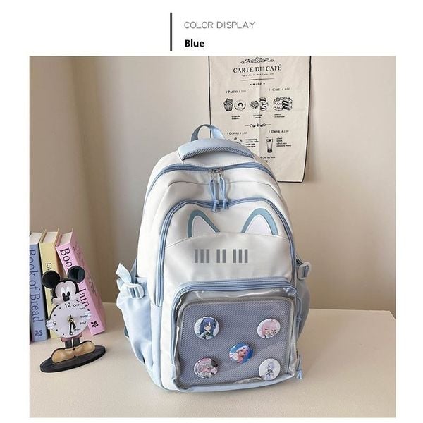 Ba lô học sinh tai mèo trong suốt phong cách kawaii họa tiết cute dễ thương – Nhiều ngăn tiện dụng