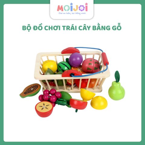 Bo do choi trai cay bang go Moijoi kem gio mua sam va hoa qua cat roi