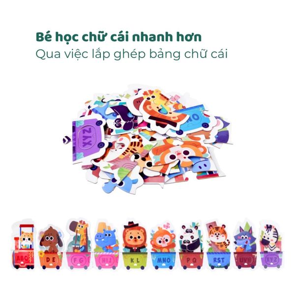 Đồ chơi ghép hình nhận biết chữ cái – Children's Cognitive Puzzle, 40 mảnh, chủ đề đoàn tàu thú