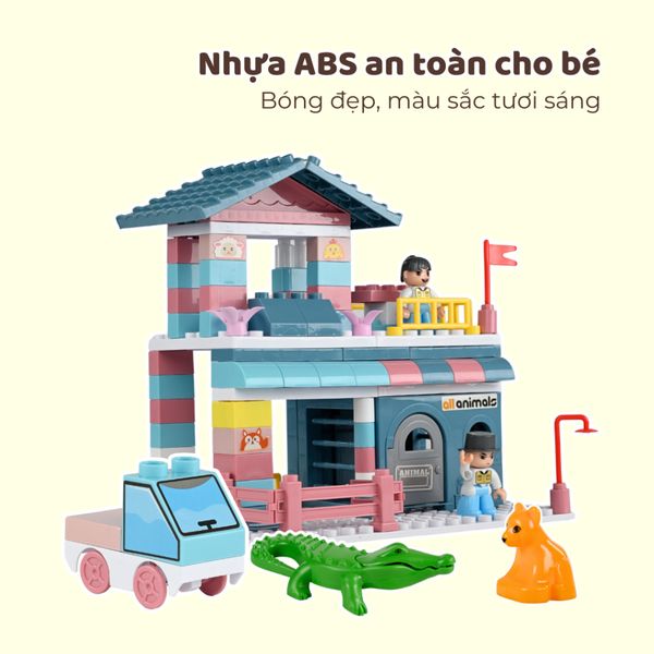Bộ lắp ráp sở thú 99 chi tiết xây dựng thế giới tưởng tượng của bé, Stem tư duy, nhận biết động vật