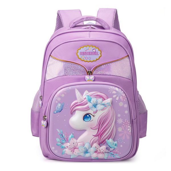 Balo học sinh in hình kỳ lân 3D sống động – Chất liệu chống nước, nhiều ngăn tiện dụng