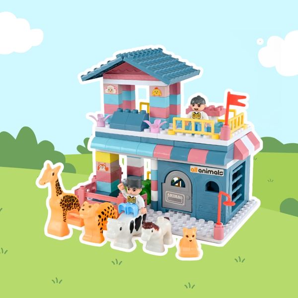 Bộ lắp ráp sở thú 99 chi tiết xây dựng thế giới tưởng tượng của bé, Stem tư duy, nhận biết động vật