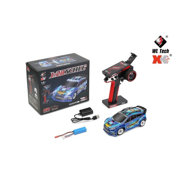 Xe drift 4WD mini 1/28 điều khiển từ xa – Hợp kim cao cấp, đèn LED, giảm xóc 4 bánh, pin 7.4V 400mAh
