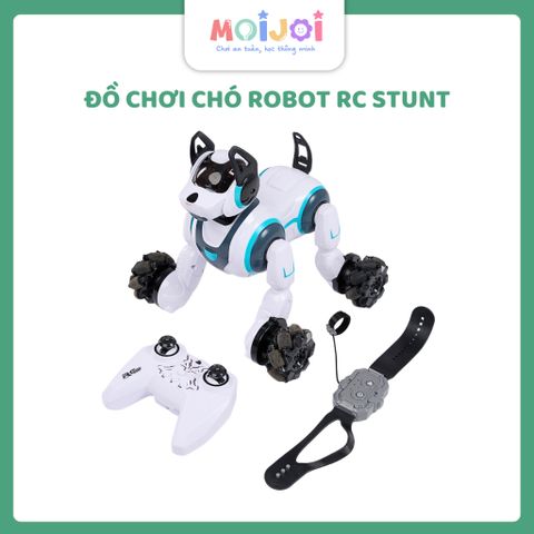 Cho robot RC Stunt Dog mau Do-Den dieu khien tay cam va tay deo cam ung