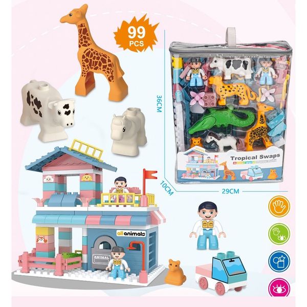 Bộ lắp ráp sở thú 99 chi tiết xây dựng thế giới tưởng tượng của bé, Stem tư duy, nhận biết động vật