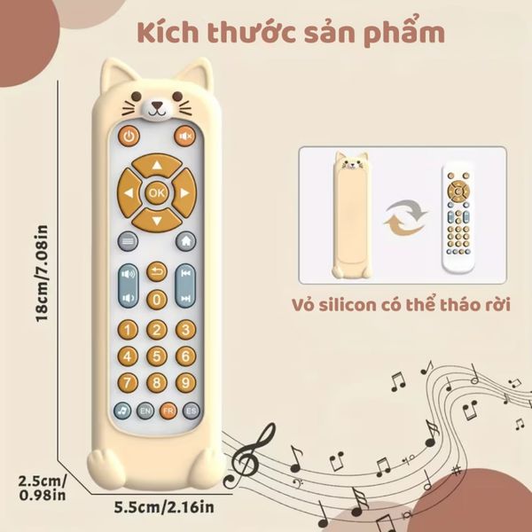 Điều khiển Mèo phát nhạc, đồ chơi gặm nướu Silicone cho bé 6 tháng có đèn, học số