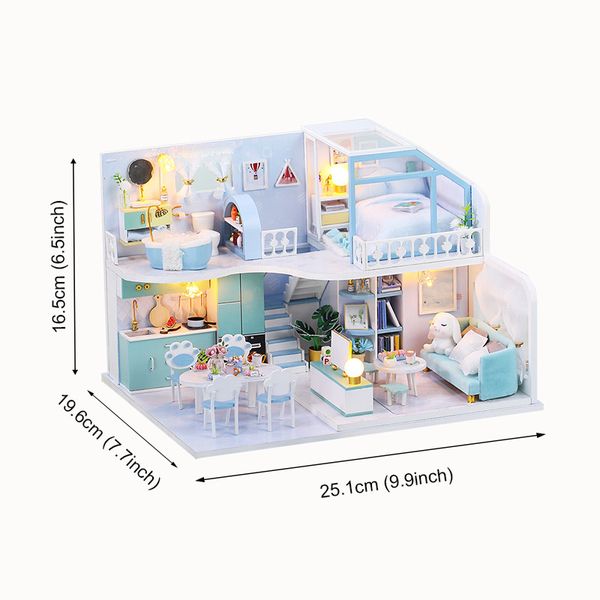 Mô hình DIY Book Nook - Mô hình nhà búp bê mùa xanh say đắm – Tông xanh biển hiện đại, thiết kế tinh sảo, nội thất chi tiết