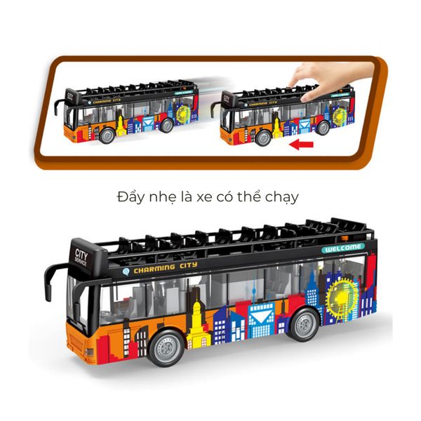 Mô hình Xe buýt thành phố 2 tầng City Bus thiết kế hiện đại tỷ lệ 1:16 có đèn và âm thanh, chạy đà cho bé