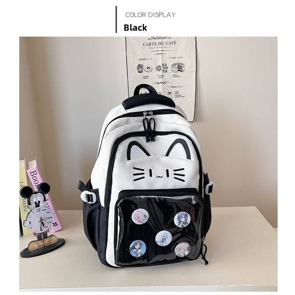 Ba lô học sinh tai mèo trong suốt phong cách kawaii họa tiết cute dễ thương – Nhiều ngăn tiện dụng