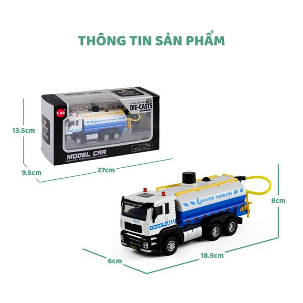 Xe bồn chở nước hợp kim - mô hình tỉ lệ 1:22 có đèn và âm thanh - Đồ chơi mô phỏng xe bồn phun nước cho bé