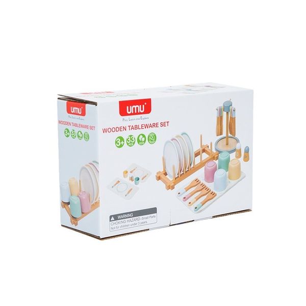 Bộ đồ chơi chén dĩa và dụng cụ nhà bếp bằng gỗ – Mô phỏng sinh động, an toàn cho bé