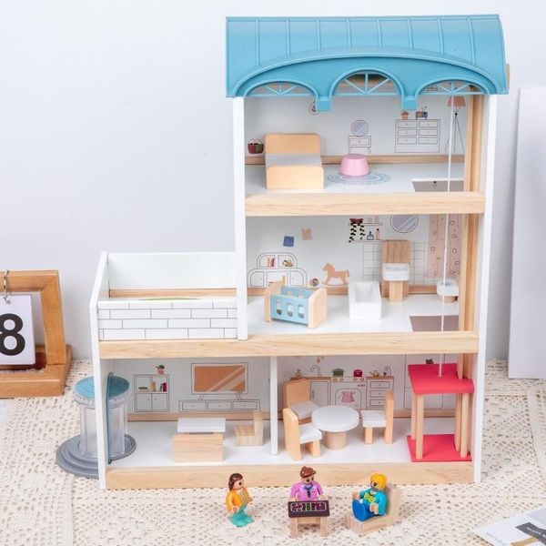 Ngôi nhà búp bê 3 tầng bằng gỗ – Mô hình nhà búp bê lớn kèm nội thất, giúp bé sáng tạo trò chơi