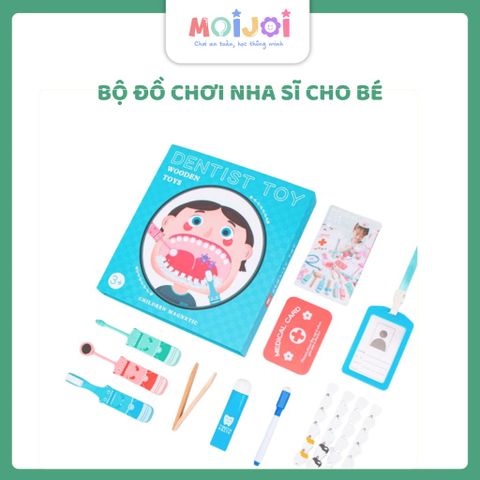 Bo do choi nha si Moijoi mau xanh mo hinh kham rang va dung cu nha khoa