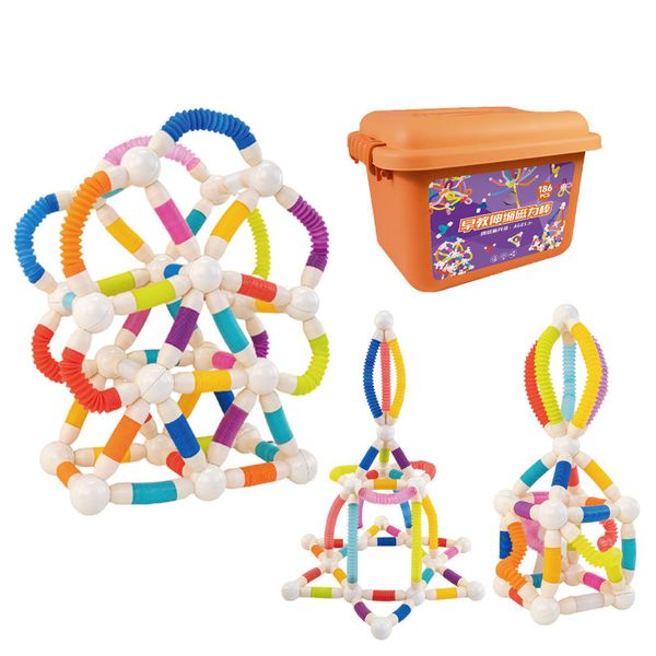 Bộ đồ chơi xếp hình ống nam châm dẻo sáng tạo Pro Max – 186 chi tiết