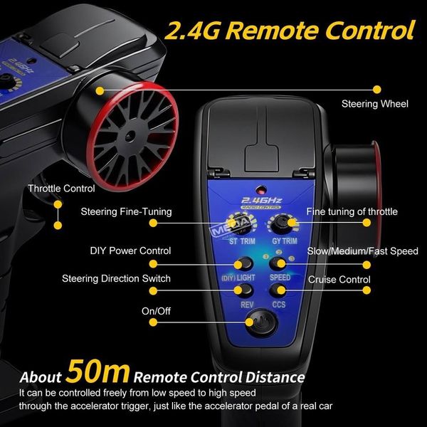 Xe đua RC 4WD VAGRANT 1/24 điều khiển từ xa – Tốc độ 25Km/h, 3 cấp số, pin 7.4V, khung hợp kim