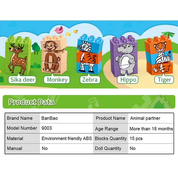 Đồ chơi lắp ráp động vật chủ đề sở thú cho bé BanBao 9003 (15 chi tiết)
