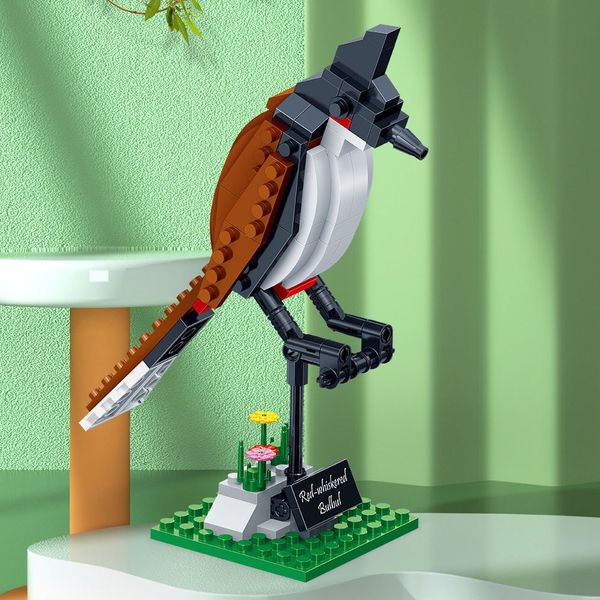 Mô hình lắp ráp chim Chào mào, Chim Sunbird đuôi chẽ, Chim Leafbird bụng cam BanBao 5123