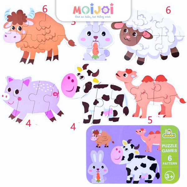 Bộ ghép hình thú, xe cho bé dạng hộp thiếc - 6 mẫu mỗi hộp (từ 3 tuổi)