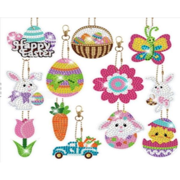 Set móc khóa đính đá DIY mini – Nhiều mẫu hình thú & chủ đề dễ thương