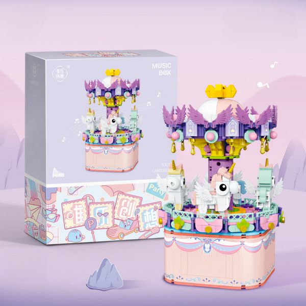 [Có bộ nhạc] Bộ lắp ráp đu quay ngựa gỗ thành troy 3D 3001 Mô hình trang trí siêu dễ thương