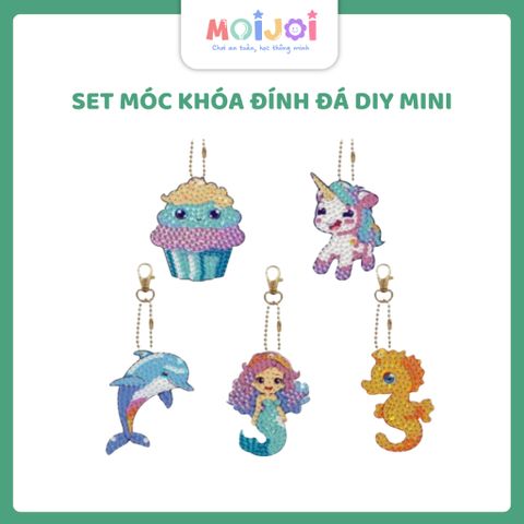Set móc khóa đính đá DIY mini – Nhiều mẫu hình thú & chủ đề dễ thương