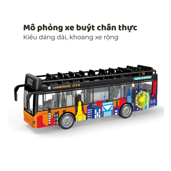 Mô hình Xe buýt thành phố 2 tầng City Bus thiết kế hiện đại tỷ lệ 1:16 có đèn và âm thanh, chạy đà cho bé