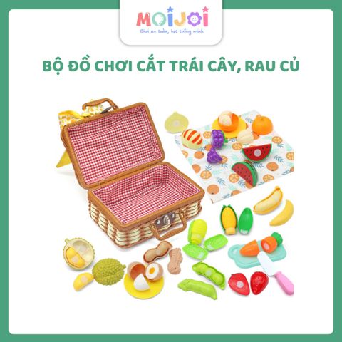 Bộ đồ chơi cắt trái cây rau củ mô phỏng trong giỏ mây bộ đồ chơi picnic (20 chi tiết)