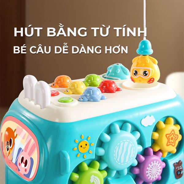 Xe buýt bận rộn 6 trong 1 Montessori Baby Toys – có đàn piano, rút dây, xếp hình, gõ búa