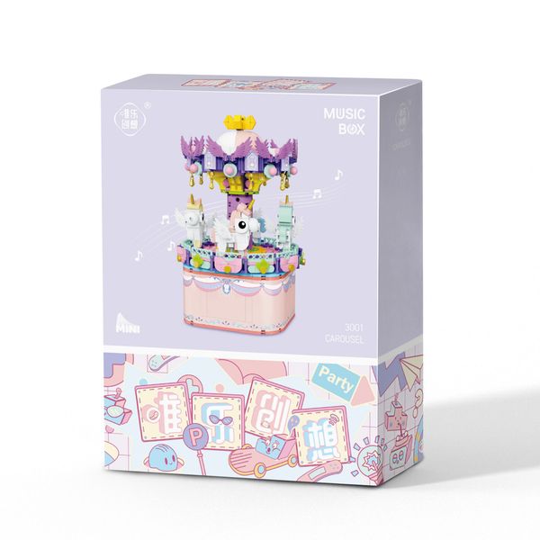 [Có bộ nhạc] Bộ lắp ráp đu quay ngựa gỗ thành troy 3D 3001 Mô hình trang trí siêu dễ thương