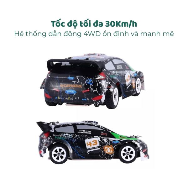 Xe drift rally 4WD 1/28 điều khiển từ xa – Tốc độ 30Km/h, hợp kim, giảm xóc 4 bánh, pin 7.4V 400mAh