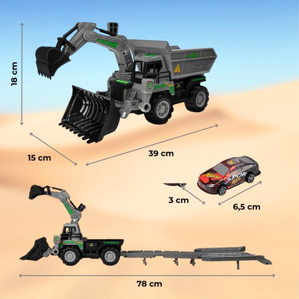 Bộ đồ chơi xe công trình kết hợp đường đua 2in1 – biến hình thành xe tải chở xe