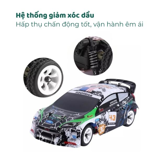 Xe drift rally 4WD 1/28 điều khiển từ xa – Tốc độ 30Km/h, hợp kim, giảm xóc 4 bánh, pin 7.4V 400mAh