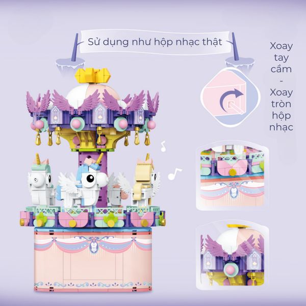 [Có bộ nhạc] Bộ lắp ráp đu quay ngựa gỗ thành troy 3D 3001 Mô hình trang trí siêu dễ thương