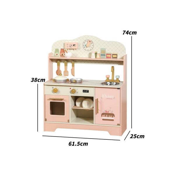 Bộ đồ chơi nhà bếp bằng gỗ màu hồng – Mô hình bếp nấu ăn cỡ lớn, kèm phụ kiện, giúp bé tập làm đầu bếp