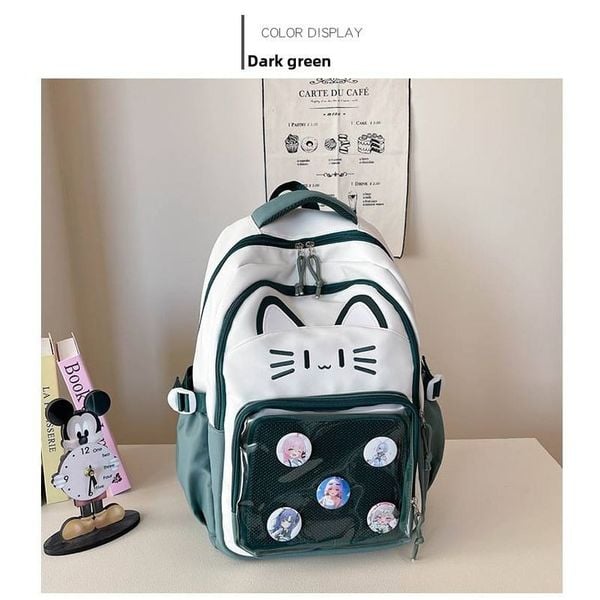 Ba lô học sinh tai mèo trong suốt phong cách kawaii họa tiết cute dễ thương – Nhiều ngăn tiện dụng