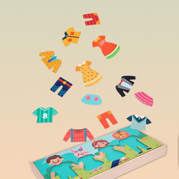 Bộ đồ chơi ghép hình thay quần áo gia đình – Hộp gỗ kèm giá phơi đồ, giúp bé phát triển tư duy và kỹ năng sáng tạo