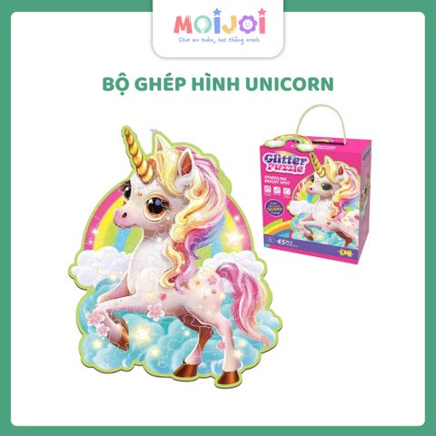 Trò chơi ghép hình lấp lánh hình kỳ lân – Glitter Puzzle Unicorn, 45 mảnh, kích thước lớn
