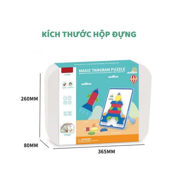 Đồ chơi trí tuệ xếp hình nam châm Tangram Magic Puzzle 128/252 chi tiết, thẻ mẫu đa dạng
