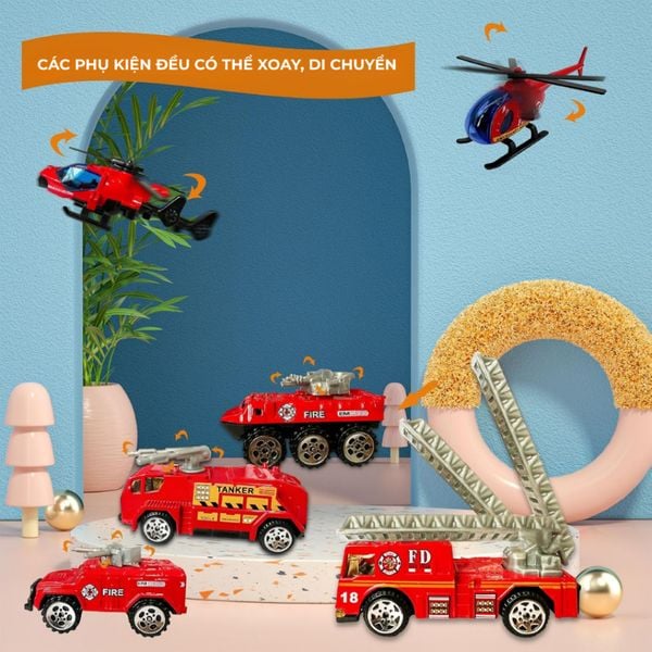 Bộ xe cứu hỏa hợp kim 15 chiếc – mô hình xe cứu hỏa tỉ lệ 1:64