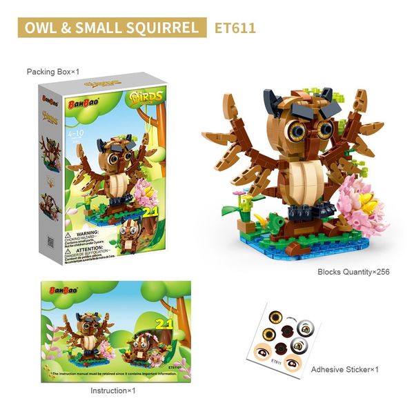 BanBao Mô hình Cú Gỗ Lắp Ghép ET611 256 Chi tiết Nhựa ABS An Toàn Phát Triển Tư Duy Cho Bé 4-10 Tuổi