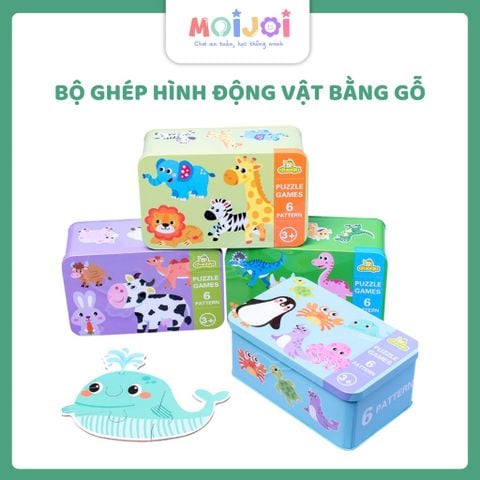 Bộ ghép hình thú, xe cho bé dạng hộp thiếc - 6 mẫu mỗi hộp (từ 3 tuổi)