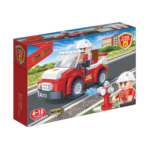 Đồ chơi lắp ráp Xe Cứu Hỏa BanBao 7117 (105 chi tiết) – Mô hình xe cứu hỏa kéo cót, kèm nhân vật